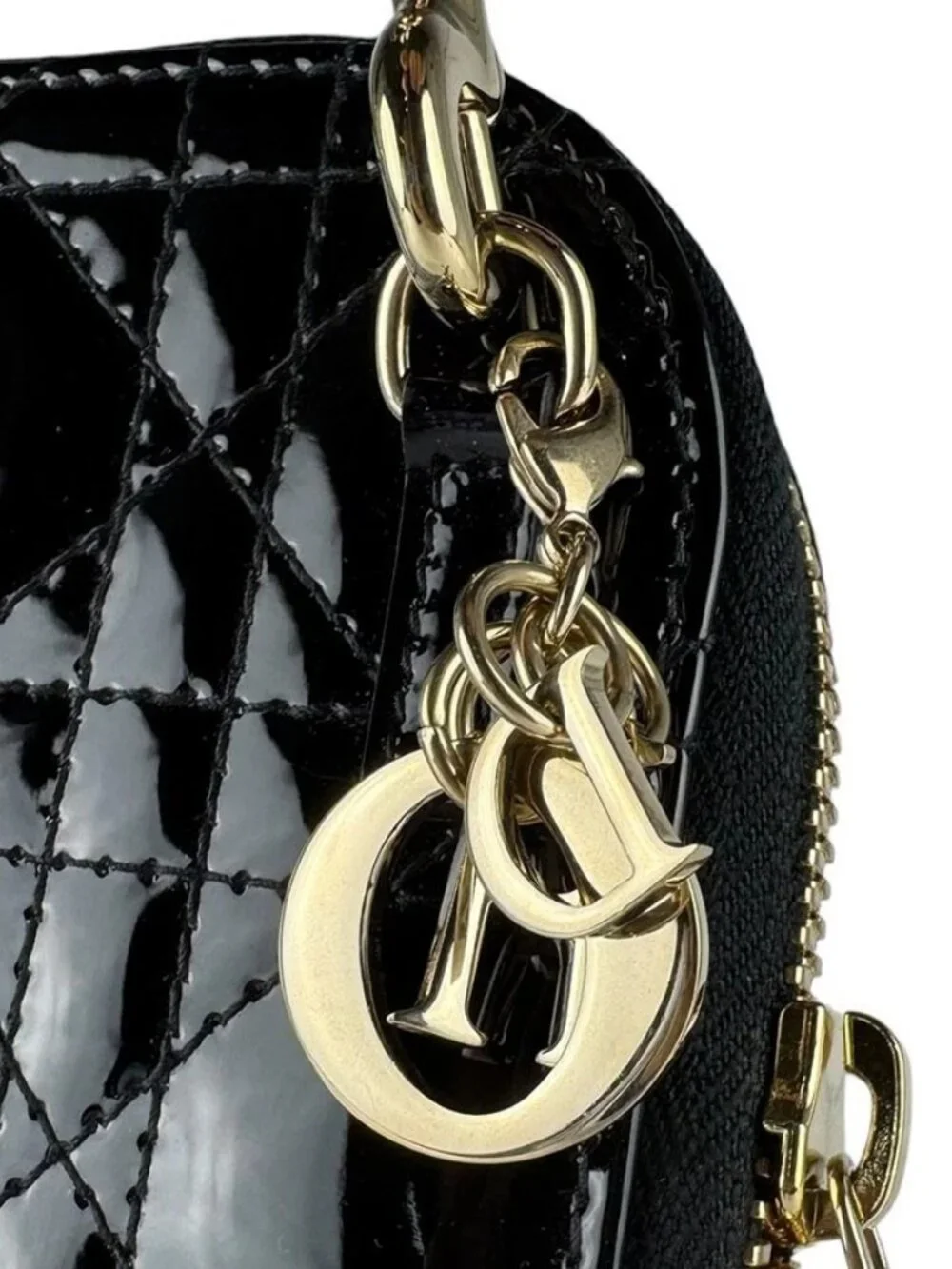 Christian Dior Phone Pouch Case Black/Gold Patent Leather/Metal